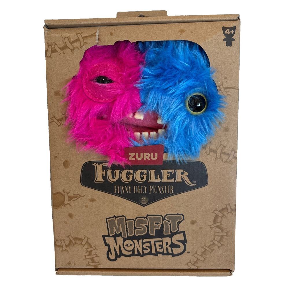 Fuggler Misfit Monsters Buttons & Screech 9” Plush Pink Blue Funny Ugly Monster